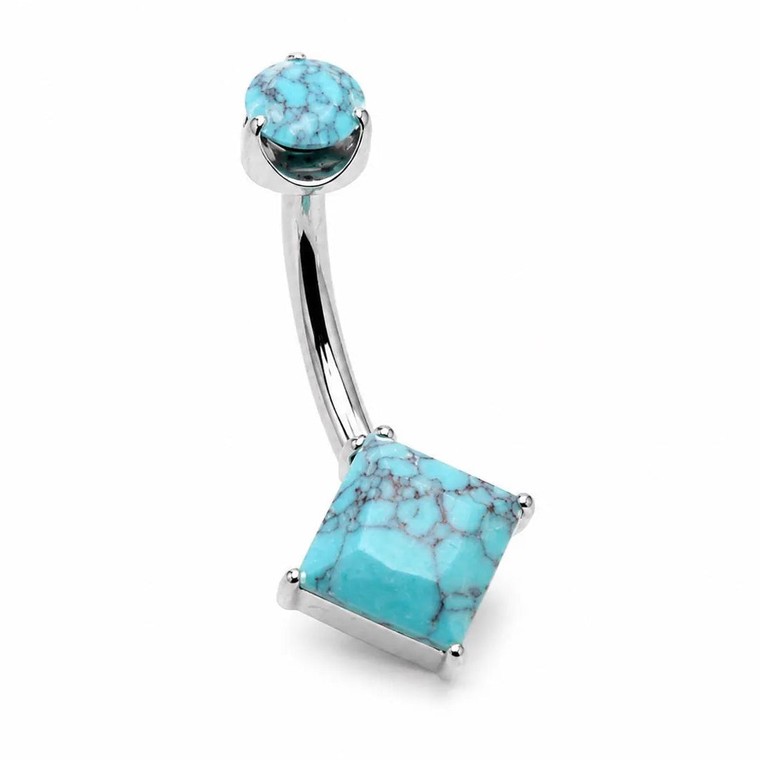 Natural Turquoise Stone Implant Titanium Belly bar 14g 10mm