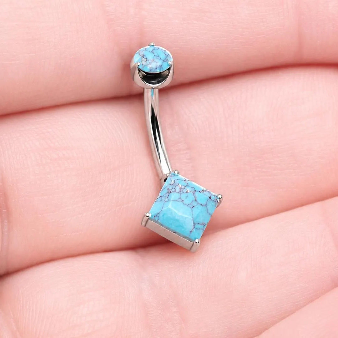 Natural Turquoise Stone Implant Titanium Belly bar 14g 10mm