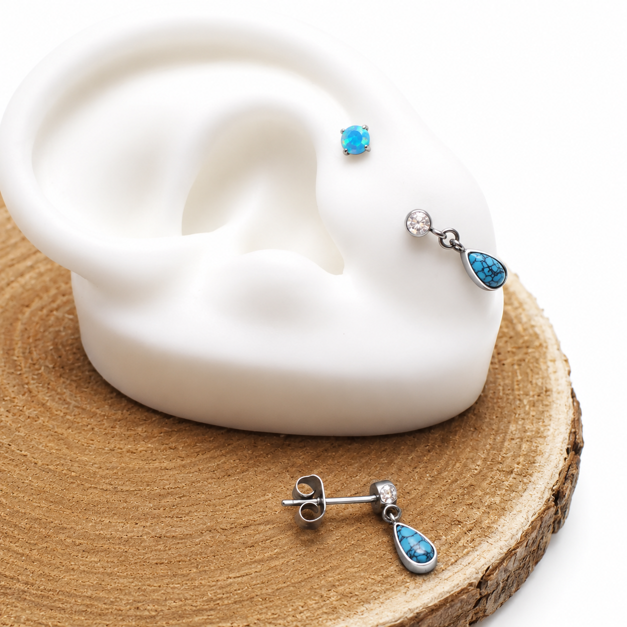 Implant grade Titanium Natural Turquoise & CZ - Pair 20g Earrings