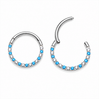 Front-Facing 18g Titanium Turquoise & CZ Alternating Clicker
