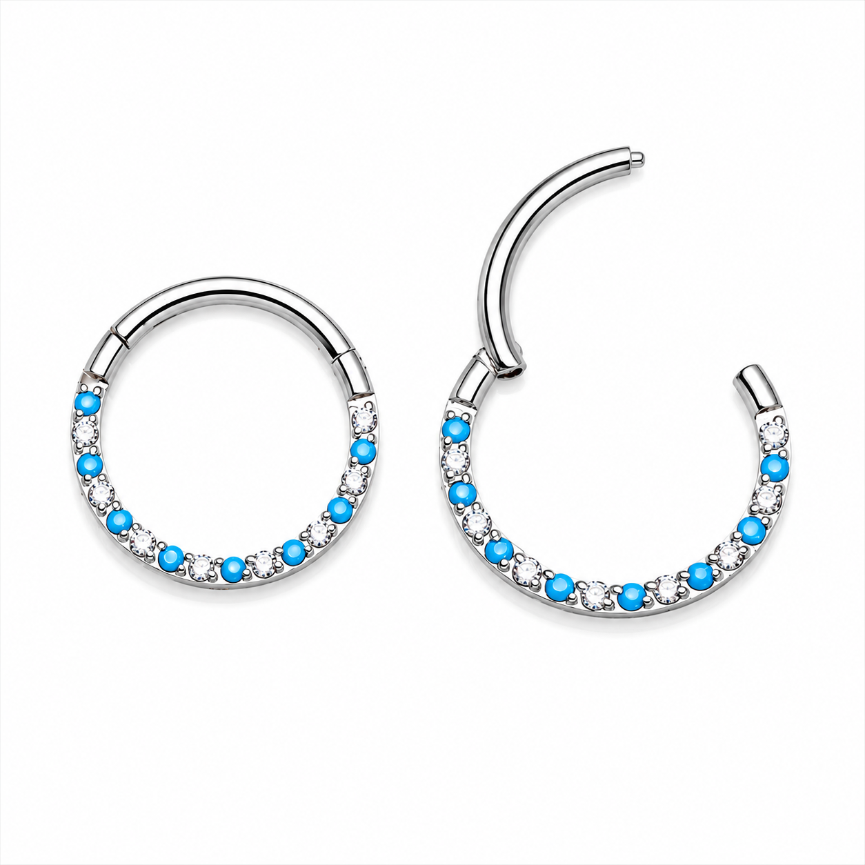 Front-Facing 18g Titanium Turquoise & CZ Alternating Clicker
