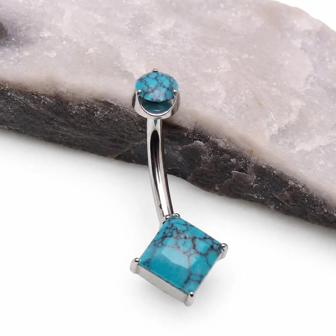 Natural Turquoise Stone Implant Titanium Belly bar 14g 10mm