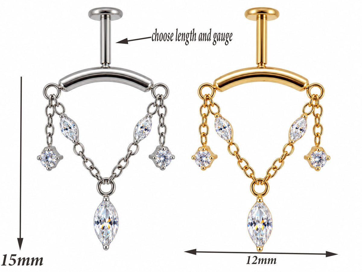 Hidden Helix Vertical, CZ Chain Titanium Flatback 18g, 16g, 14g