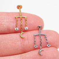 Vertical Helix Moon Dangle Implant Titanium Flatback 18g, 16g, 14g