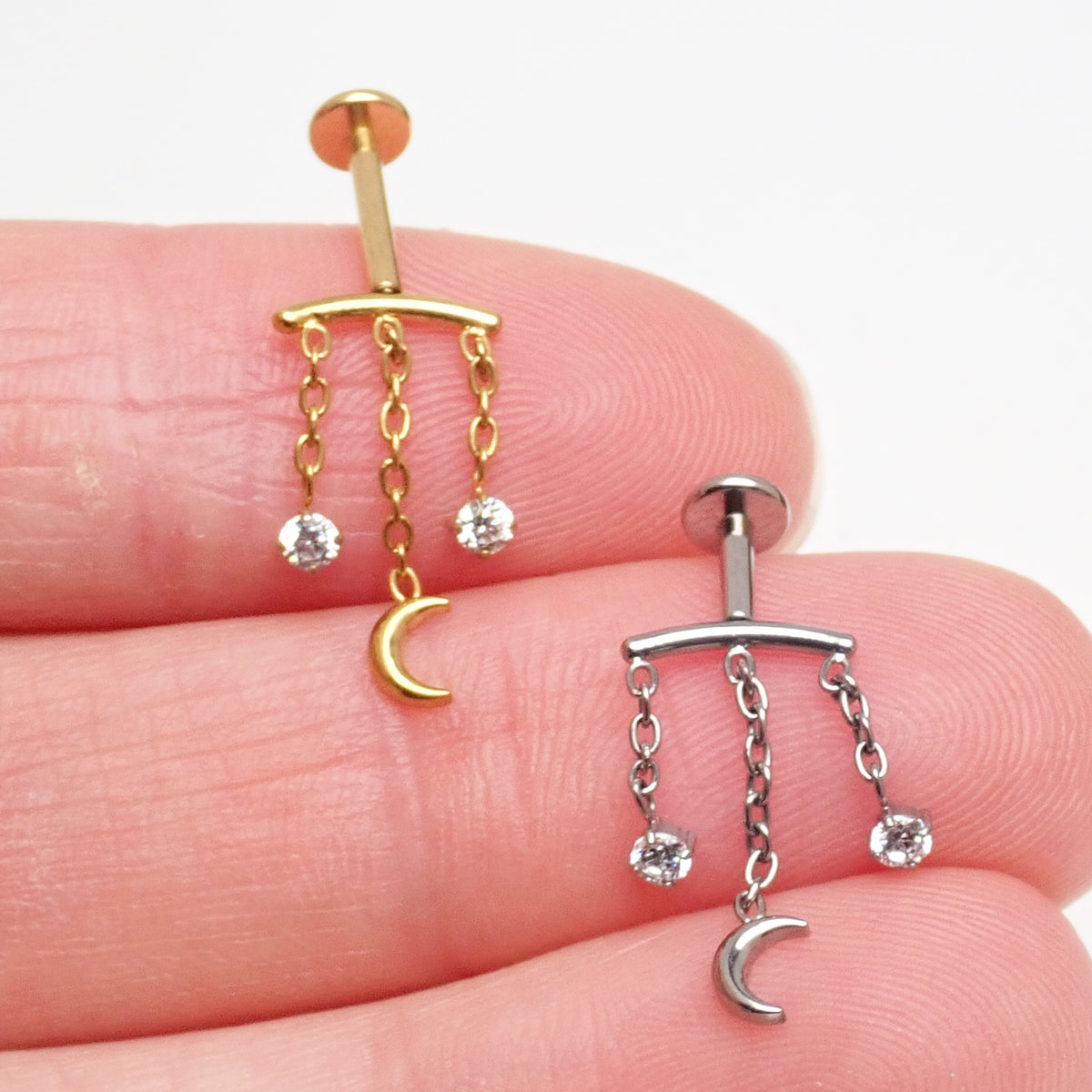 Vertical Helix Moon Dangle Implant Titanium Flatback 18g, 16g, 14g