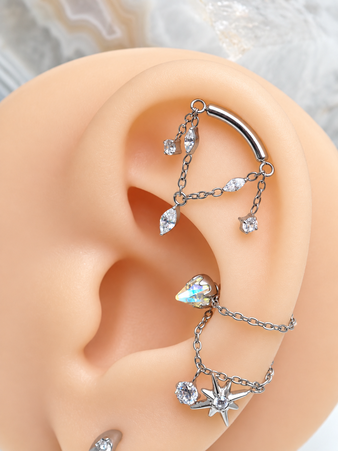 Hidden Helix Vertical, CZ Chain Titanium Flatback 18g, 16g, 14g