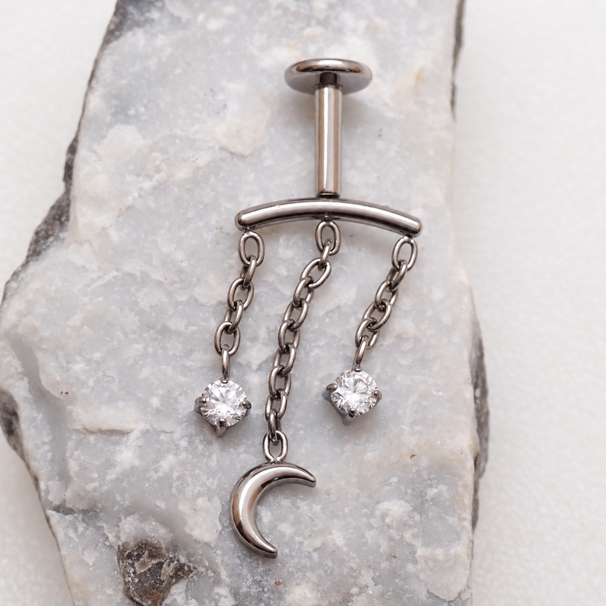 Vertical Helix Moon Dangle Implant Titanium Flatback 18g, 16g, 14g