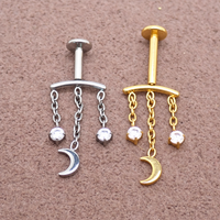 Vertical Helix Moon Dangle Implant Titanium Flatback 18g, 16g, 14g