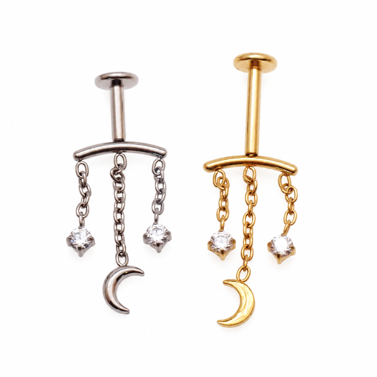 Vertical Helix Moon Dangle Implant Titanium Flatback 18g, 16g, 14g