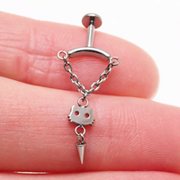 dangly vertical helix piercing displayed in a hand 