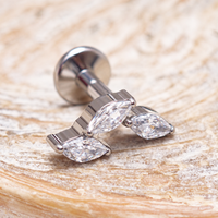 Implant Titanium Vine CZ Flatback Piercing, Internally Threaded