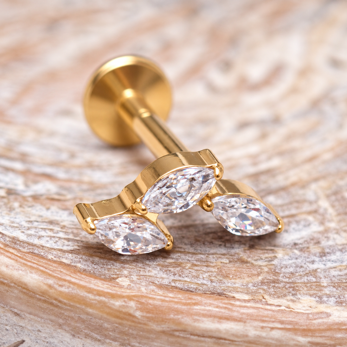 Implant Titanium Vine CZ Flatback Piercing, Internally Threaded