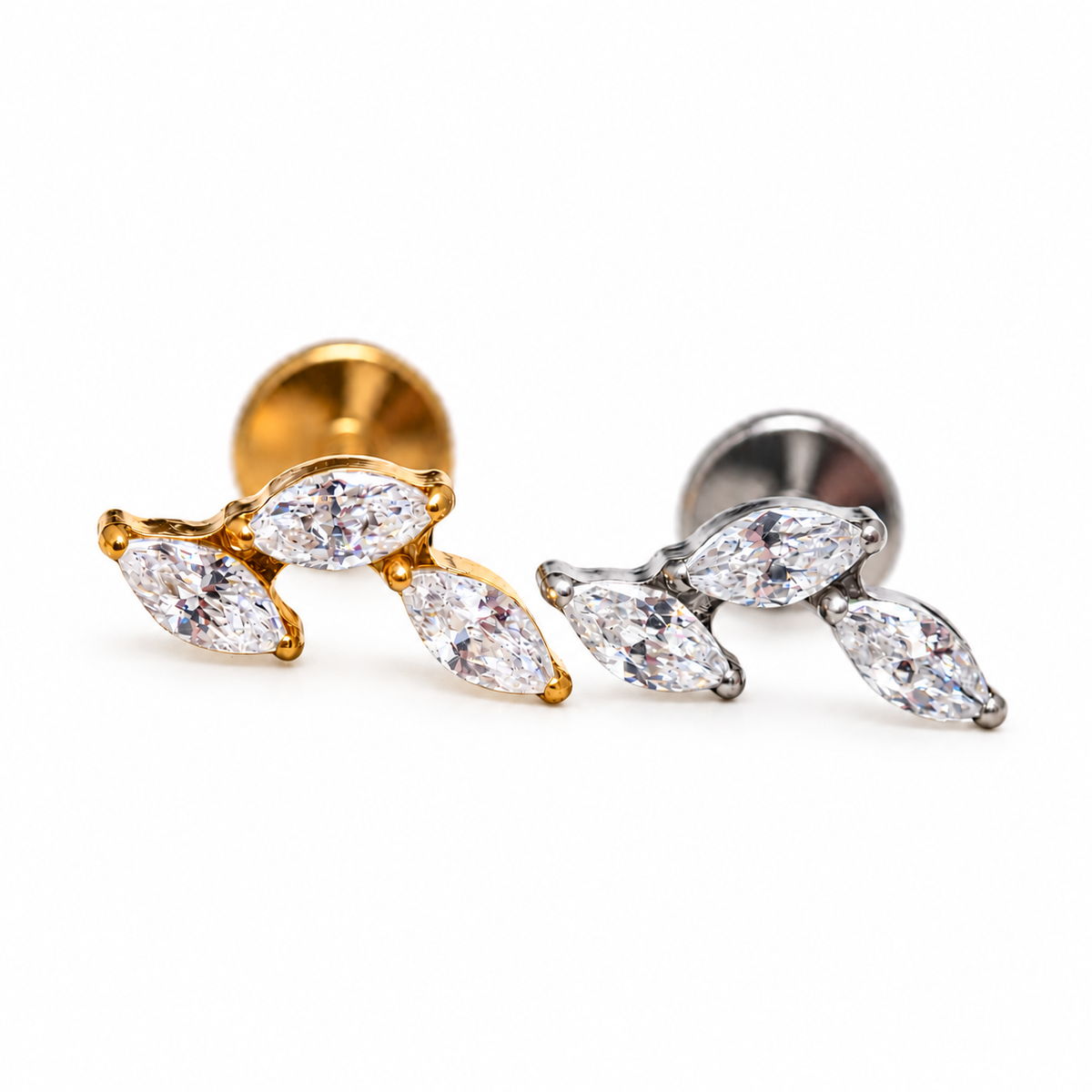Implant Titanium Vine CZ Flatback Piercing, Internally Threaded