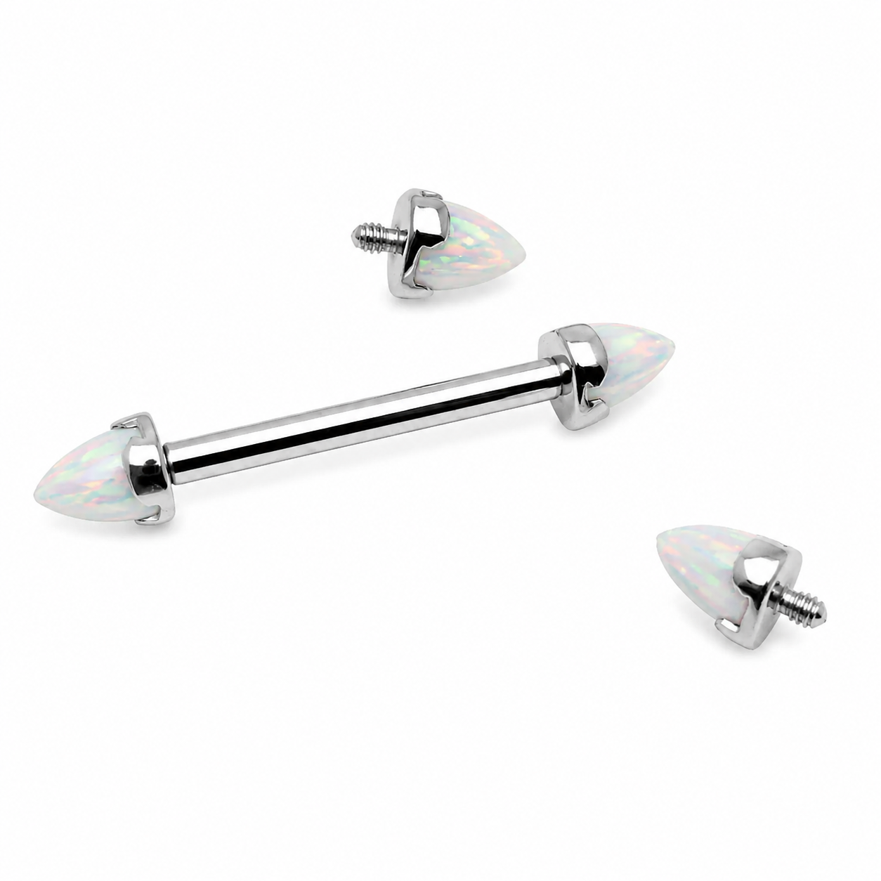 White Fire Opal Cone Titanium Nipple Barbells