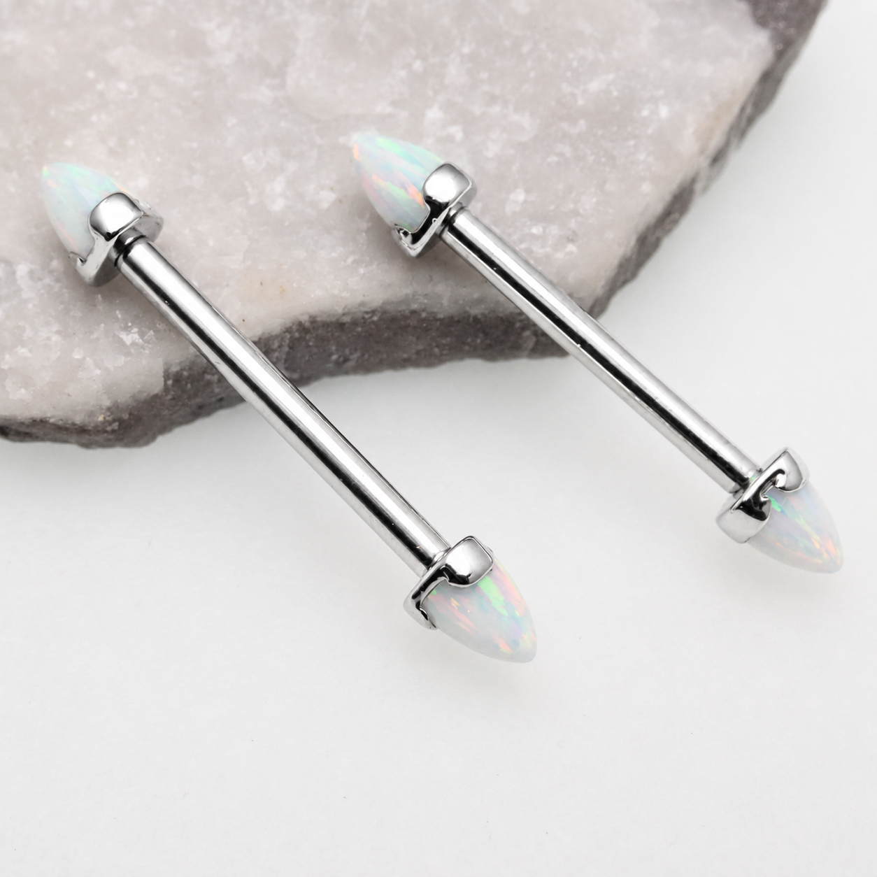 White Fire Opal Cone Titanium Nipple Barbells