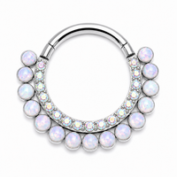 White Opal & AB CZ Titanium Clicker 16g