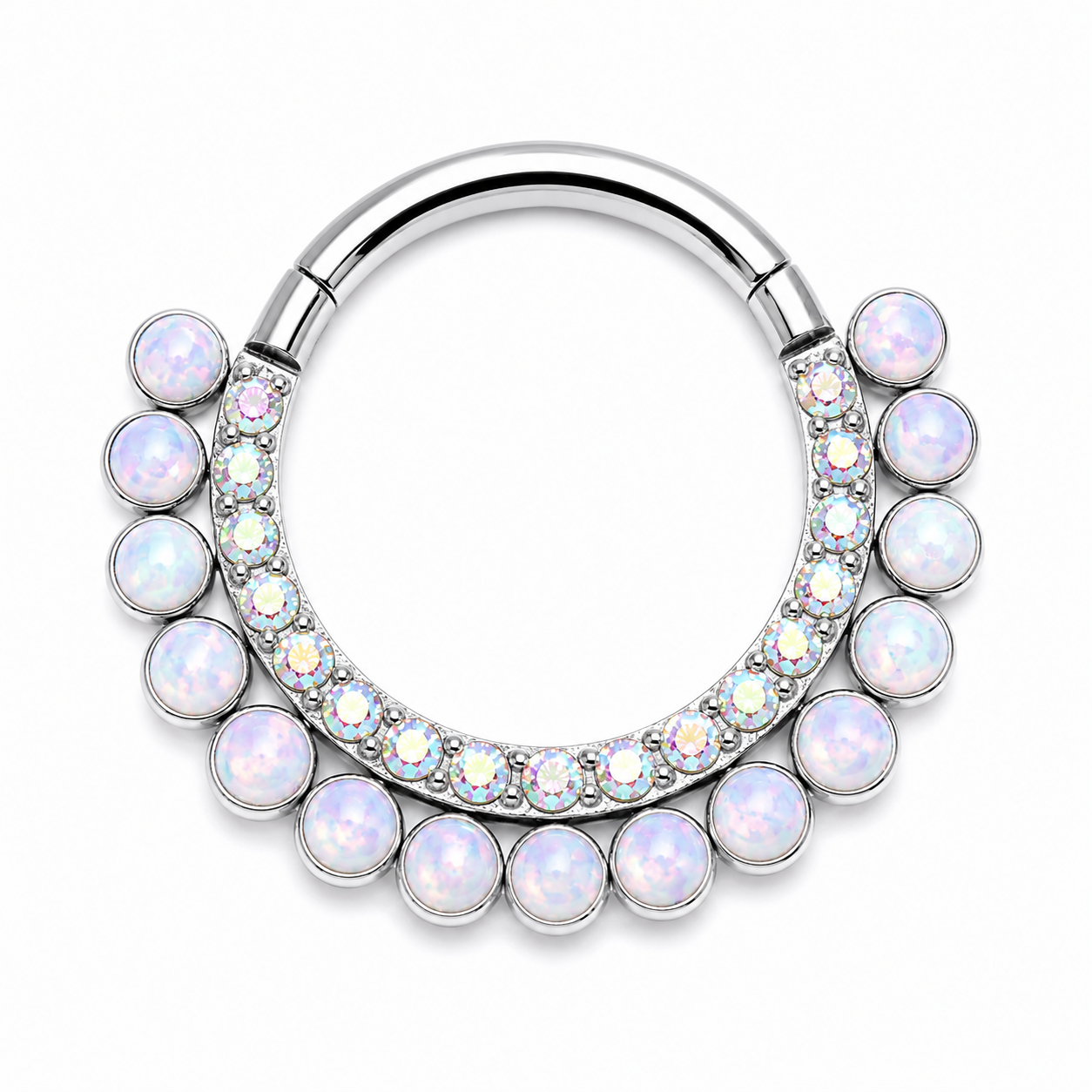 White Opal & AB CZ Titanium Clicker 16g