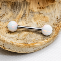 White Opal Titanium Nipple Bar 14g, 12g