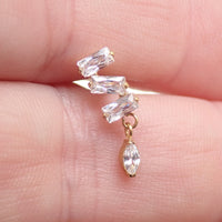 Implant Titanium Zigzag Baguette Flatback Piercing, 18g/16g/14g- 0.9mm thread