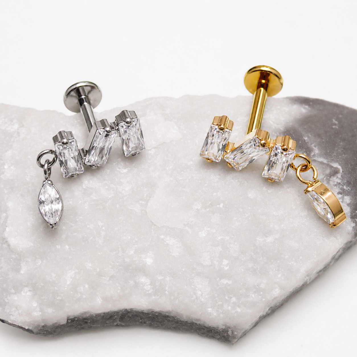Implant Titanium Zigzag Baguette Flatback Piercing, 18g/16g/14g- 0.9mm thread