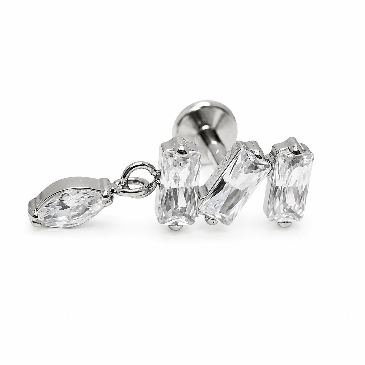 Implant Titanium Zigzag Baguette Flatback Piercing, 18g/16g/14g- 0.9mm thread