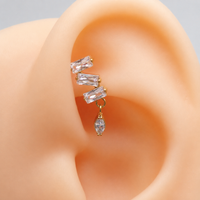 Implant Titanium Zigzag Baguette Flatback Piercing, 18g/16g/14g- 0.9mm thread