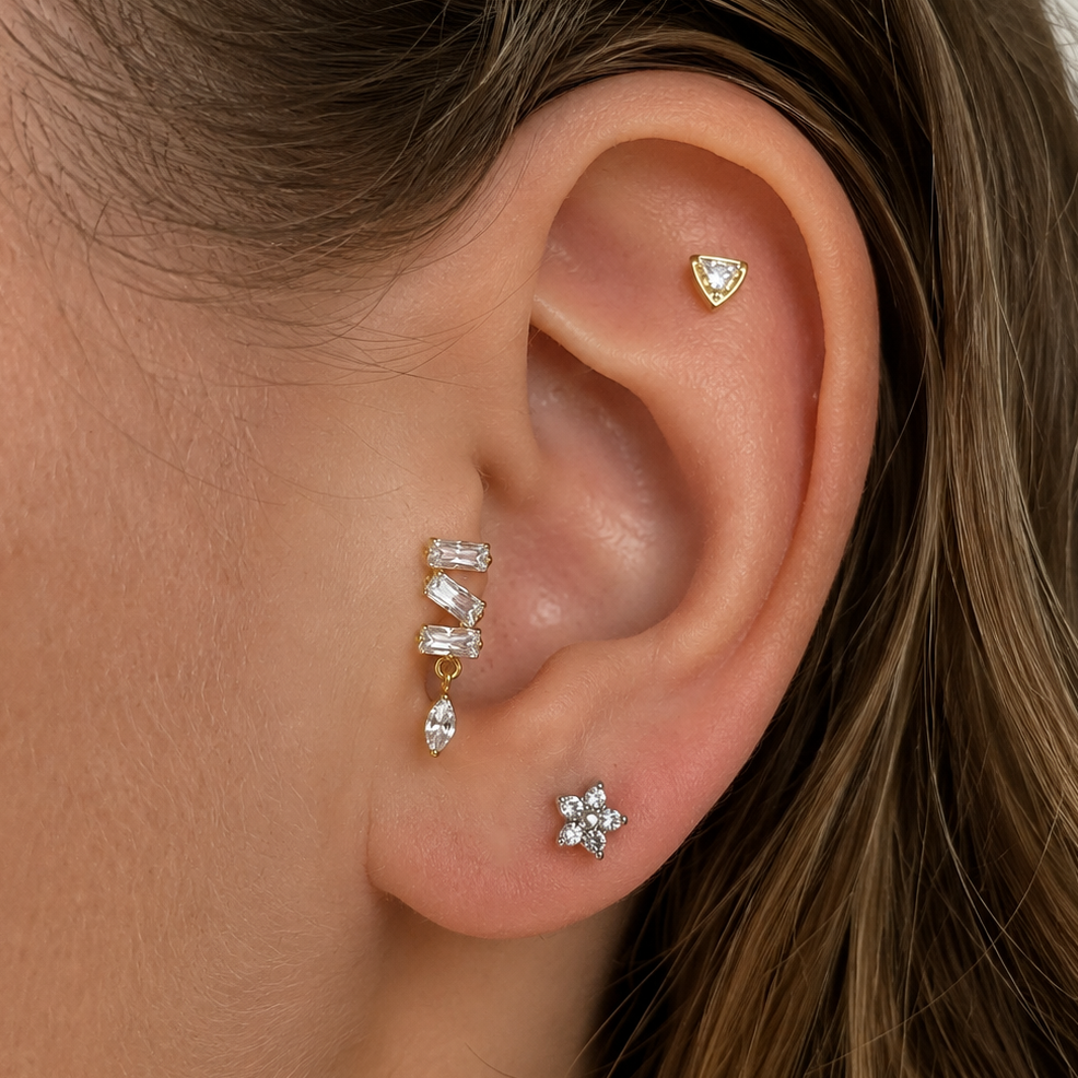 Implant Titanium Zigzag Baguette Flatback Piercing, 18g/16g/14g- 0.9mm thread