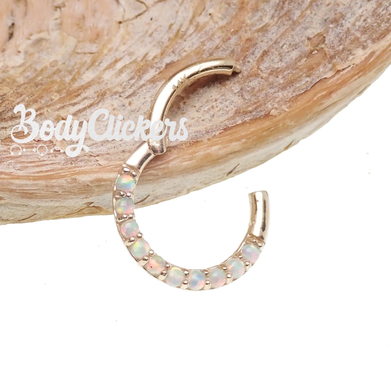 Cabochon 14k Solid Yellow Gold Opal Clicker 16g