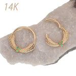 14k Solid gold feather and opal clicker 16g