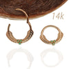 14k Solid gold feather and opal clicker 16g