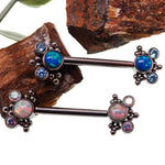 White Opal & CZ Beaded Push Fit Nipple Bar 14g, 16g