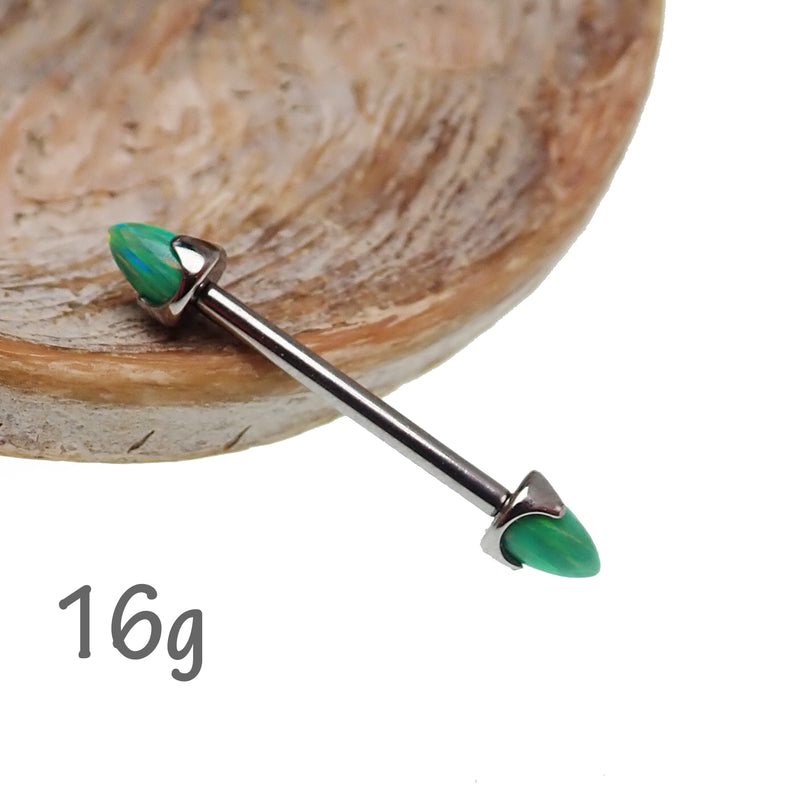 Green Olive Opal Cone Nipple Bar 16g