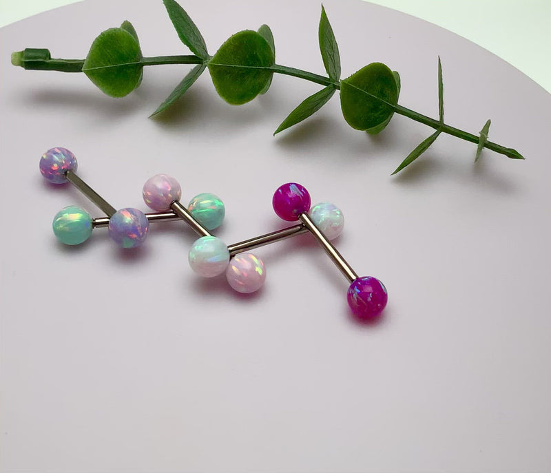 Moon Yellow 5mm, 6mm Opal Titanium Nipple Ring 14g, 12g