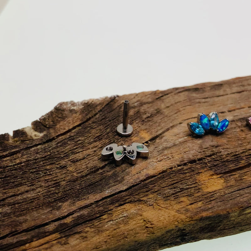 Opal & CZ 4-Petal Crown Flatback Labret 18g, 16g, 14g