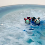 White Fire Opal Cat Titanium Earrings