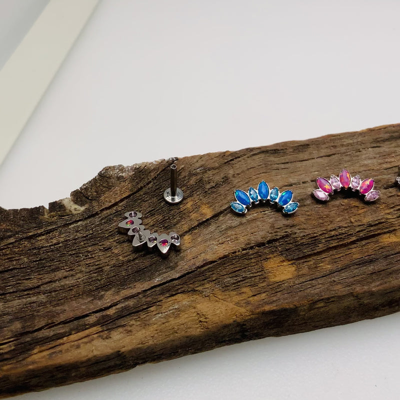 Opal & CZ 7-Petal Crown Flatback Labret 18g, 16g, 14g