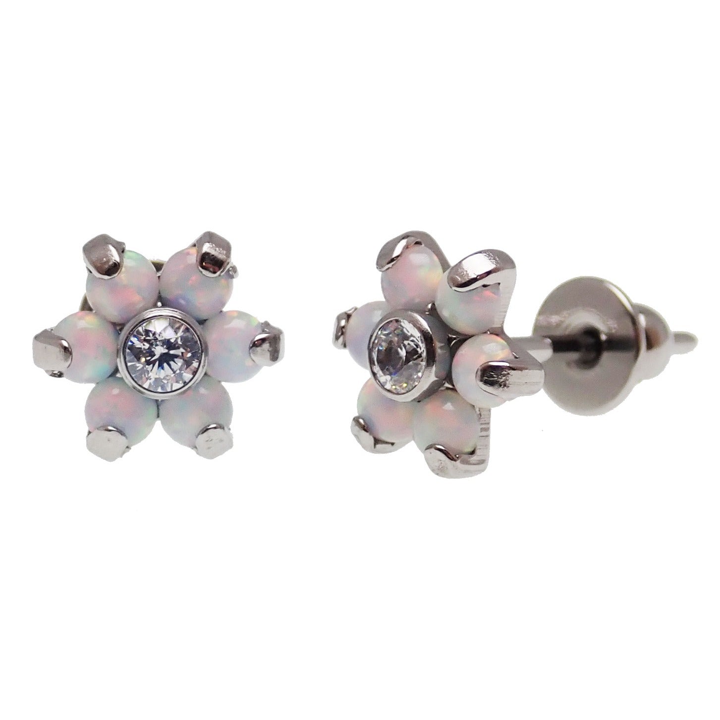 Titanium Flower Opal Earrings