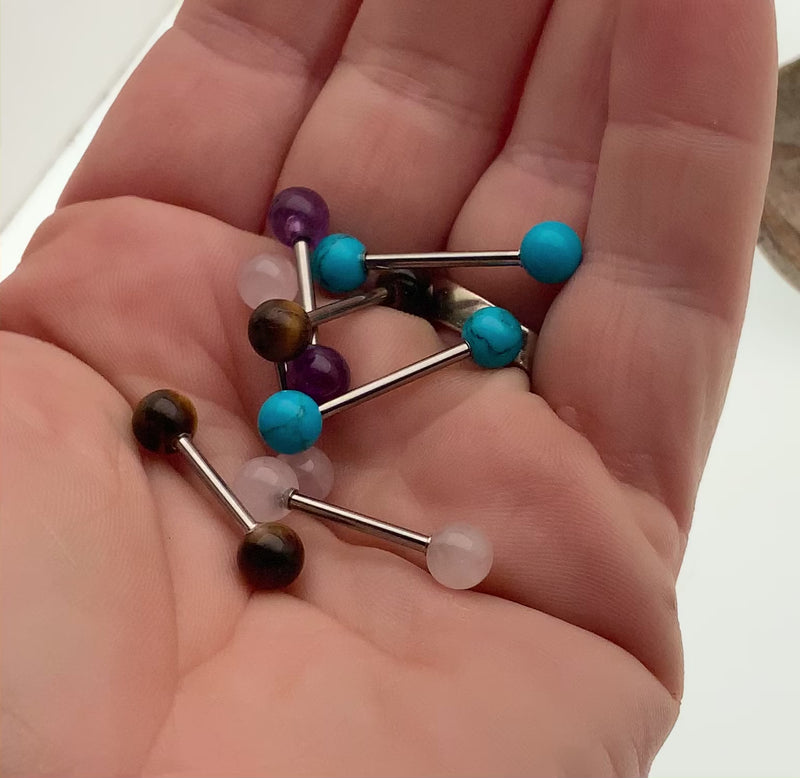 Pair Natural Stone Nipple Piercings Titanium 14g