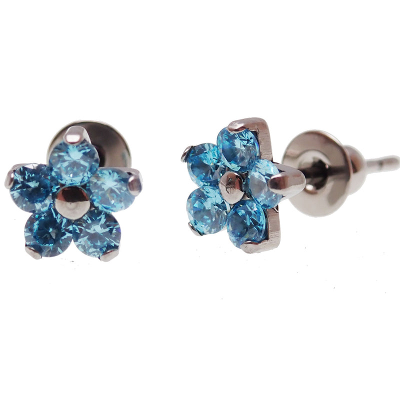 Titanium Flower earrings  Aqua