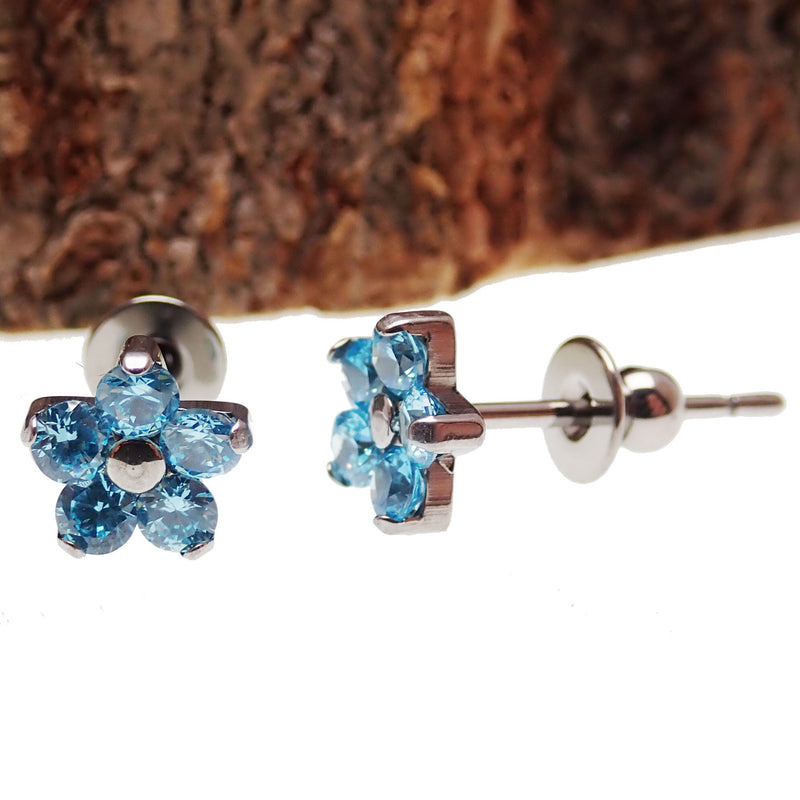 Titanium Flower earrings  Aqua