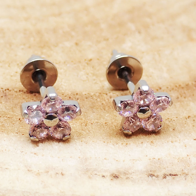 Titanium Flower earrings Pink