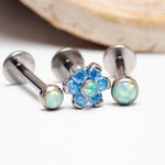 16g Aqua and Yellow Moon Opal Triple Helix Set - pure piercings