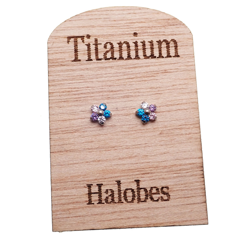 Pair Halobe Push Fit CZ Flower Earrings 20g