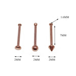 Set of 3 Rose Gold Cone, Ball, Flat Nose Studs 18g