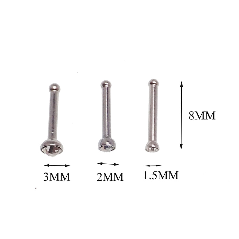 Set of 6 CZ Steel Nose Studs 18g