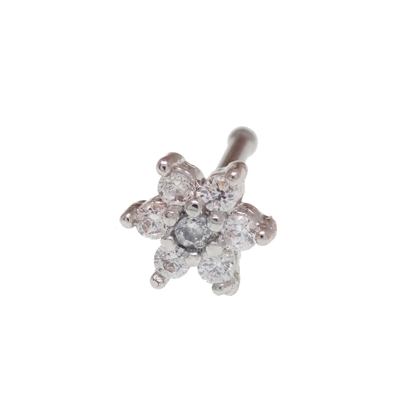 CZ Flower Steel Nose Stud 20g