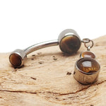 Tiger's Eye Dangle Titanium Belly Bar 14g