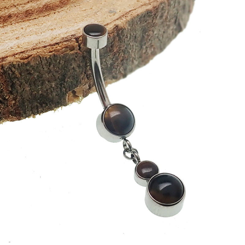 Tiger's Eye Dangle Titanium Belly Bar 14g