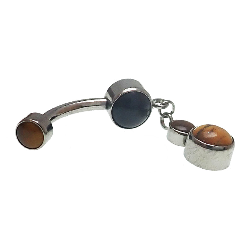 Tiger's Eye Dangle Titanium Belly Bar 14g