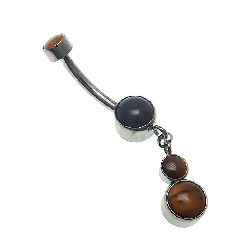 Tiger's Eye Dangle Titanium Belly Bar 14g